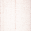 Handwoven terracotta shaggy wool rug with a soft, high-pile texture and subtle vertical striped design.