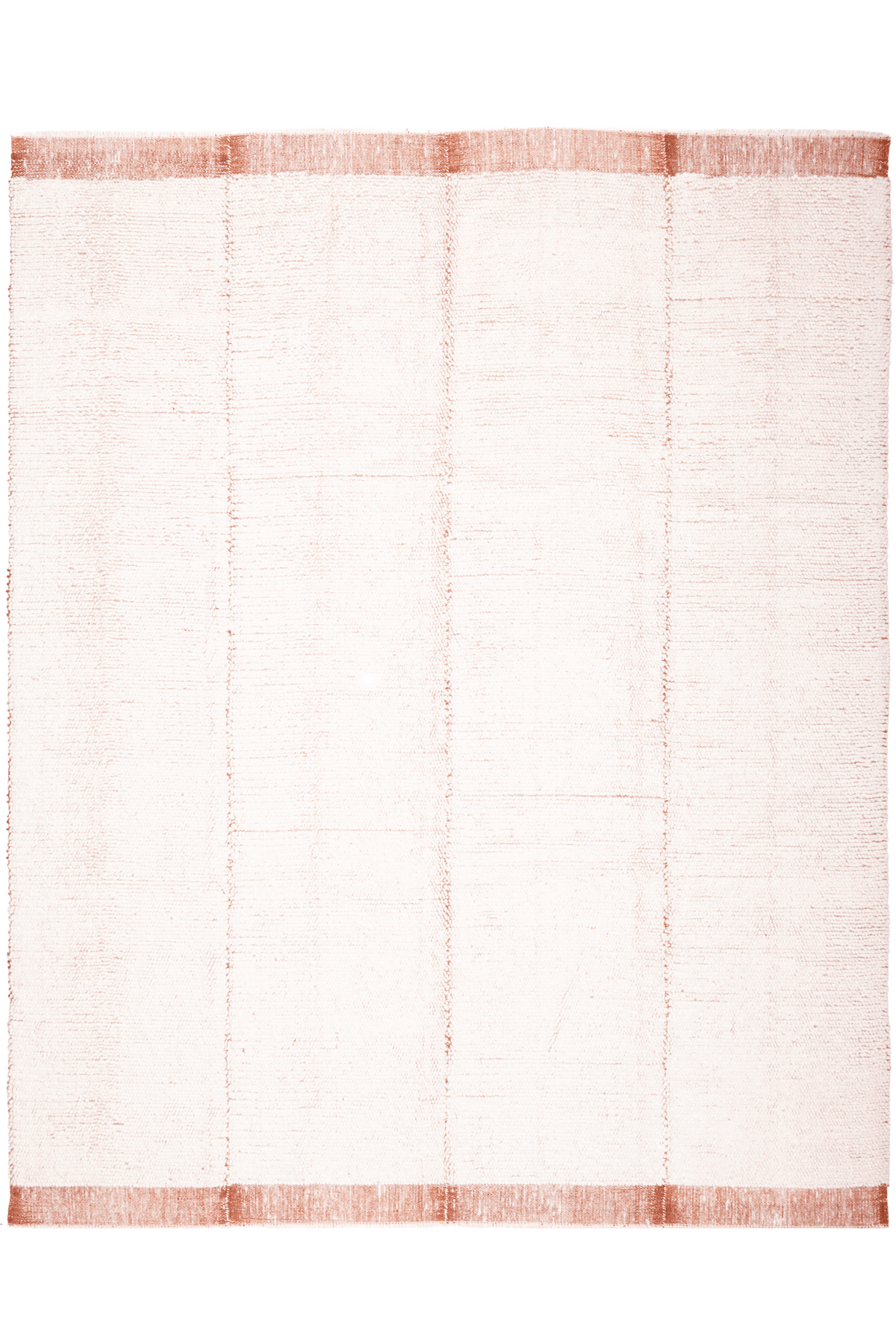 Handwoven terracotta shaggy wool rug with a soft, high-pile texture and subtle vertical striped design.