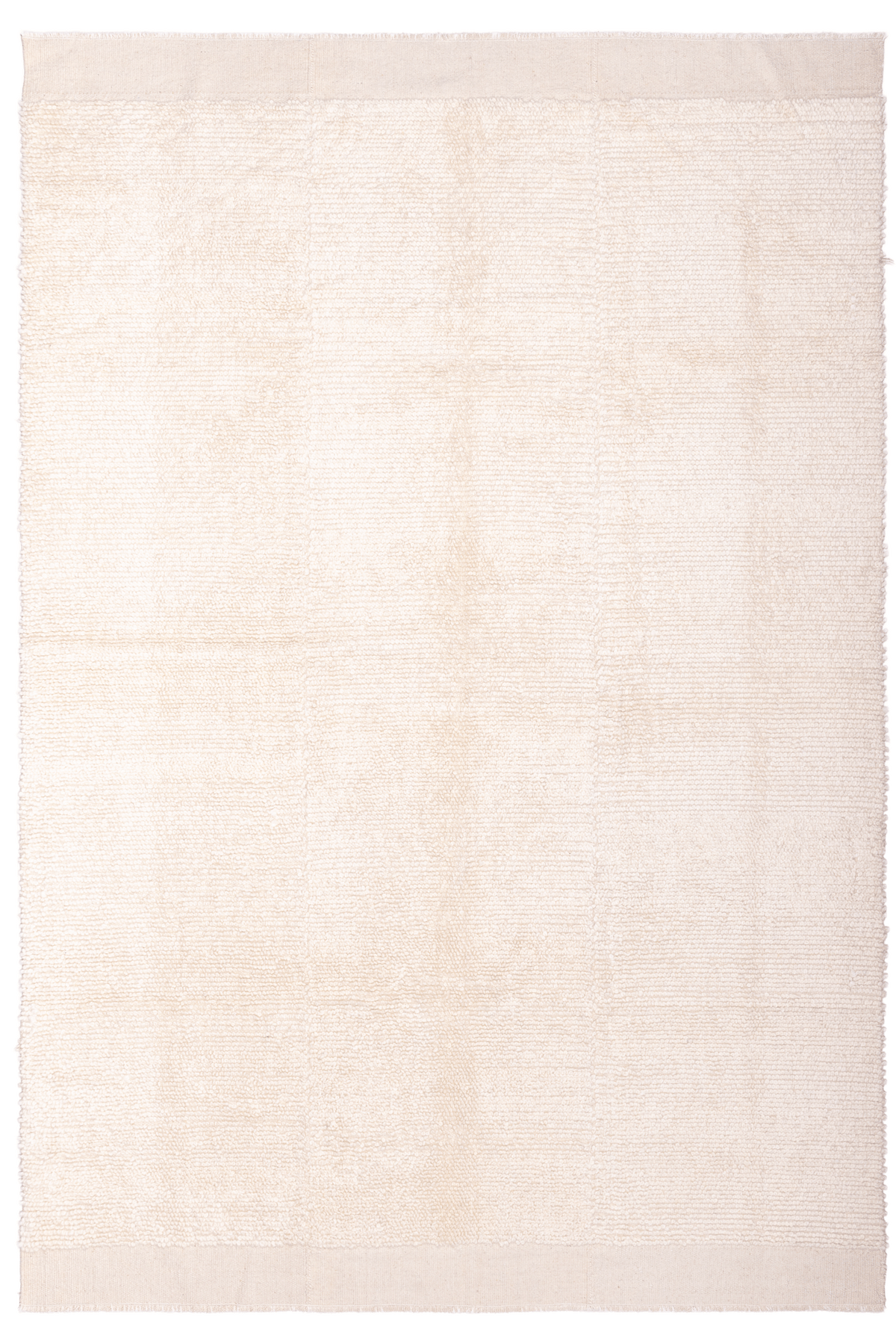 Beige rug with a subtle pattern on a white background