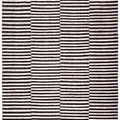 Handwoven black and white striped shaggy wool rug with a thick, textured pile and durable cotton blend construction.