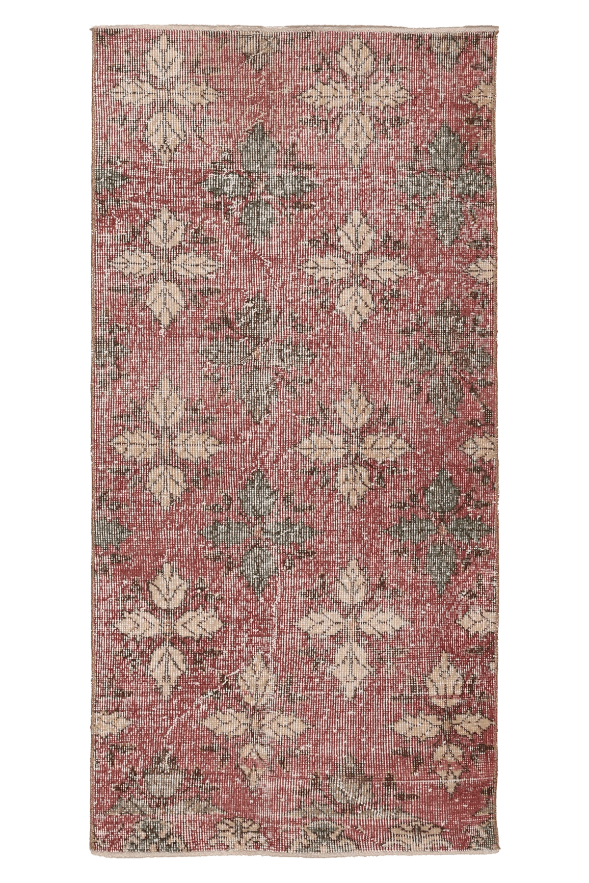 Vintage Isparta Turkish Runner Rug 2x5 ft — Red & Beige Floral