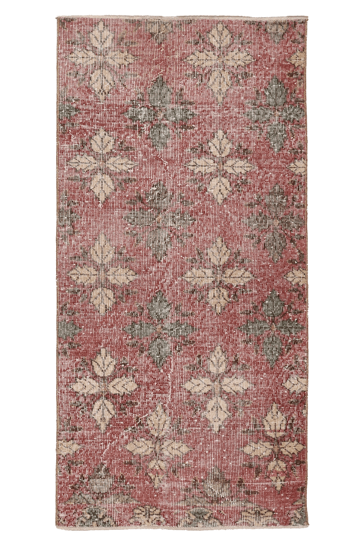 Vintage Isparta Turkish Runner Rug 2x5 ft — Red & Beige Floral