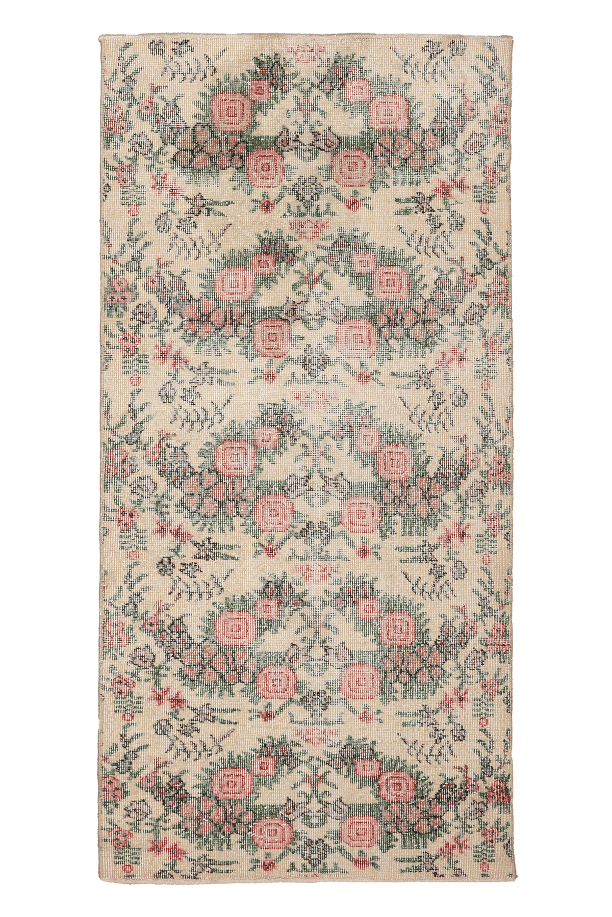 Vintage Isparta Turkish Runner Rug 3x6 ft — Beige & Pink Floral