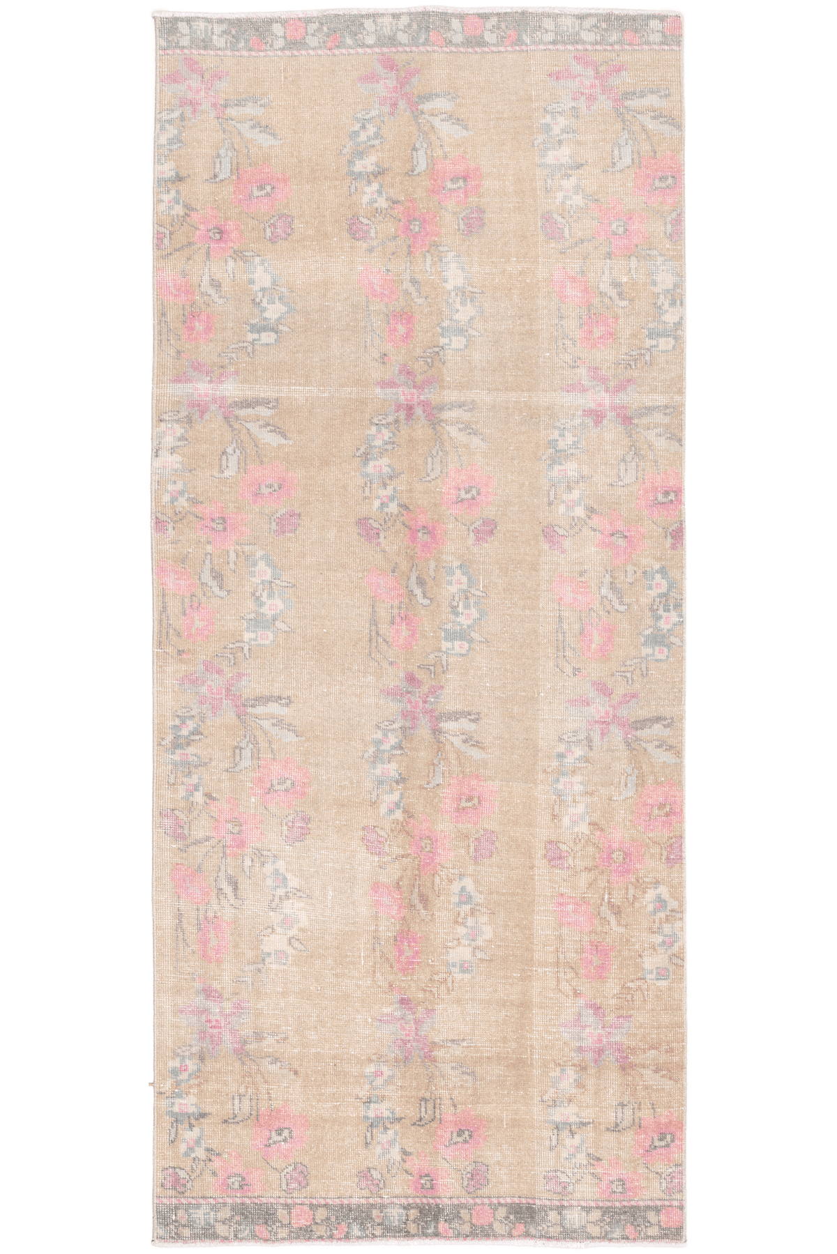 Vintage Isparta Turkish Area Rug 3x8 ft — Beige & Pink Floral
