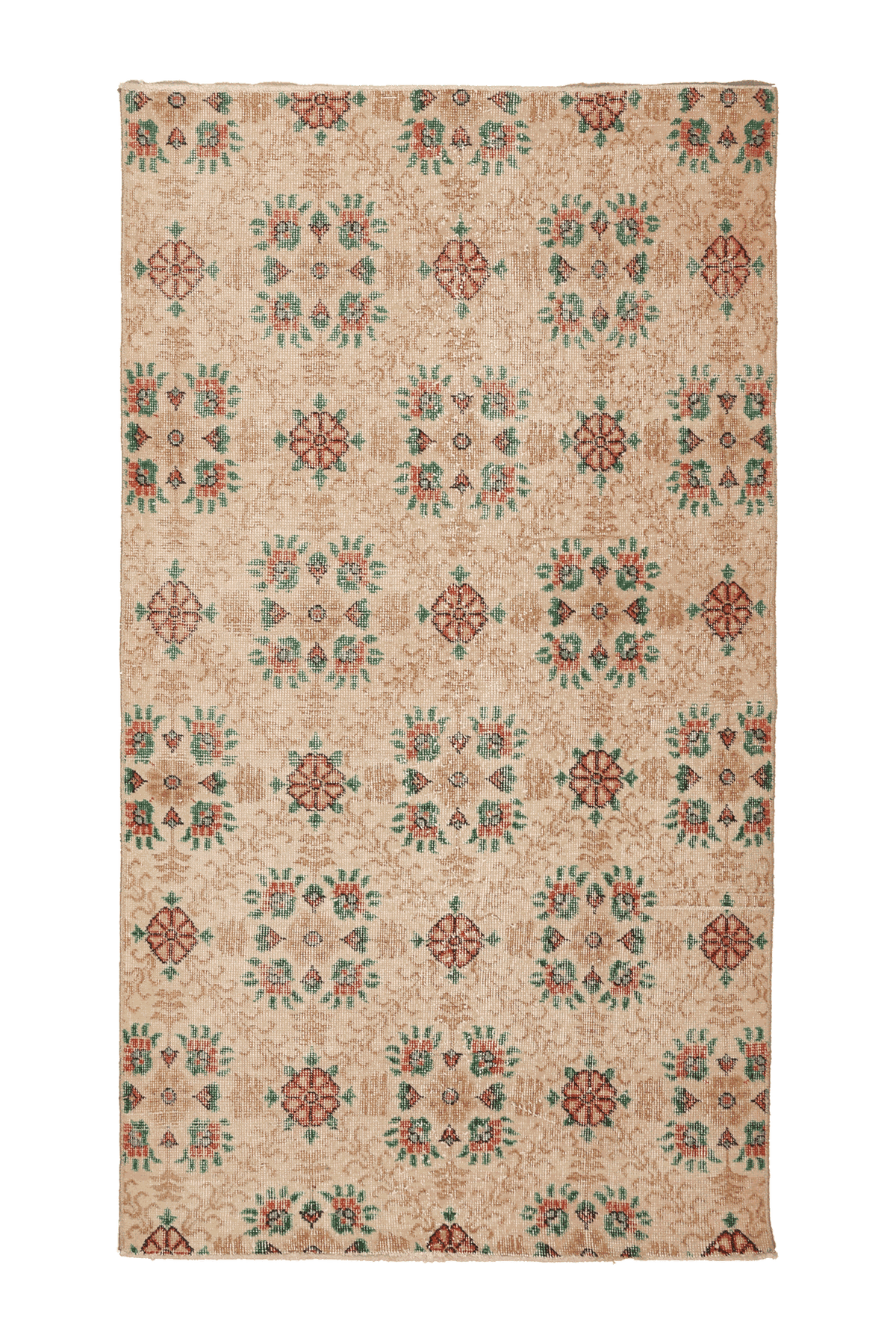 Vintage Isparta Turkish Area Rug 4x7 ft — Beige & Brown Floral