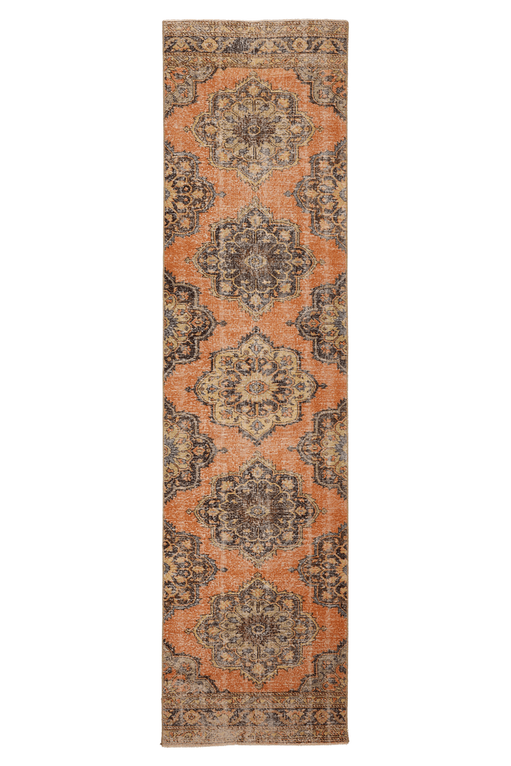 Vintage Konya Turkish Runner Rug 3x12 ft — Orange & Brown Floral