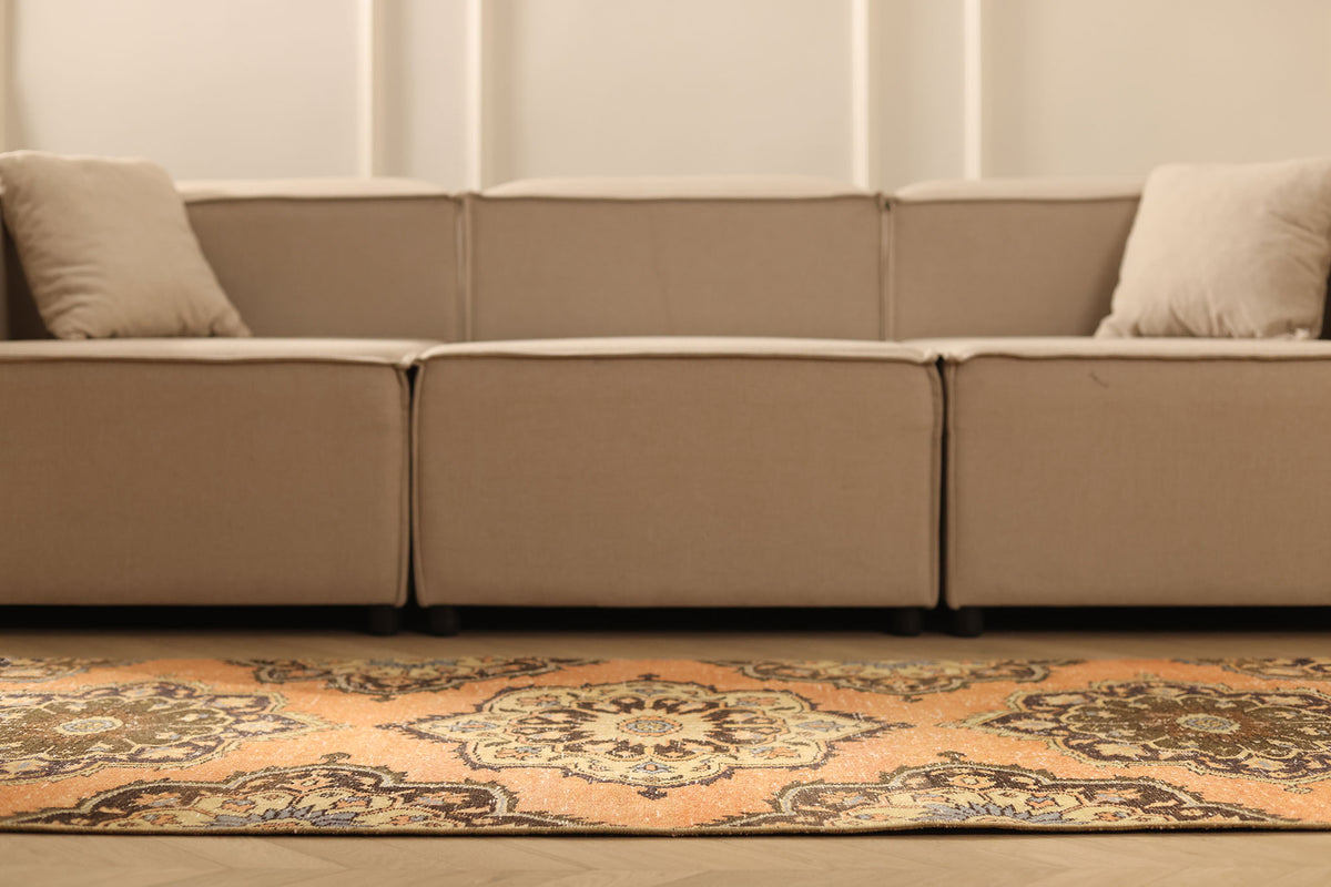 Vintage Konya Turkish Runner Rug 3x12 ft — Orange & Brown Floral