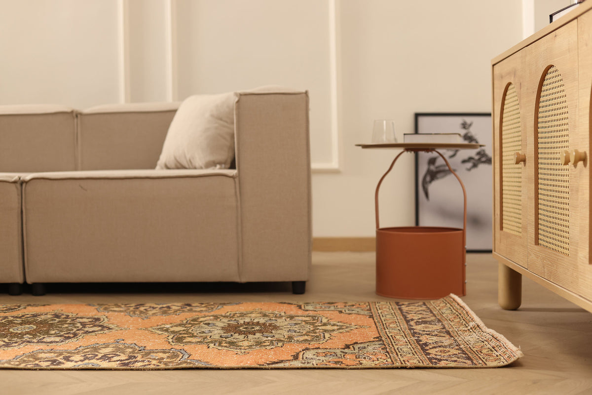 Vintage Konya Turkish Runner Rug 3x12 ft — Orange & Brown Floral