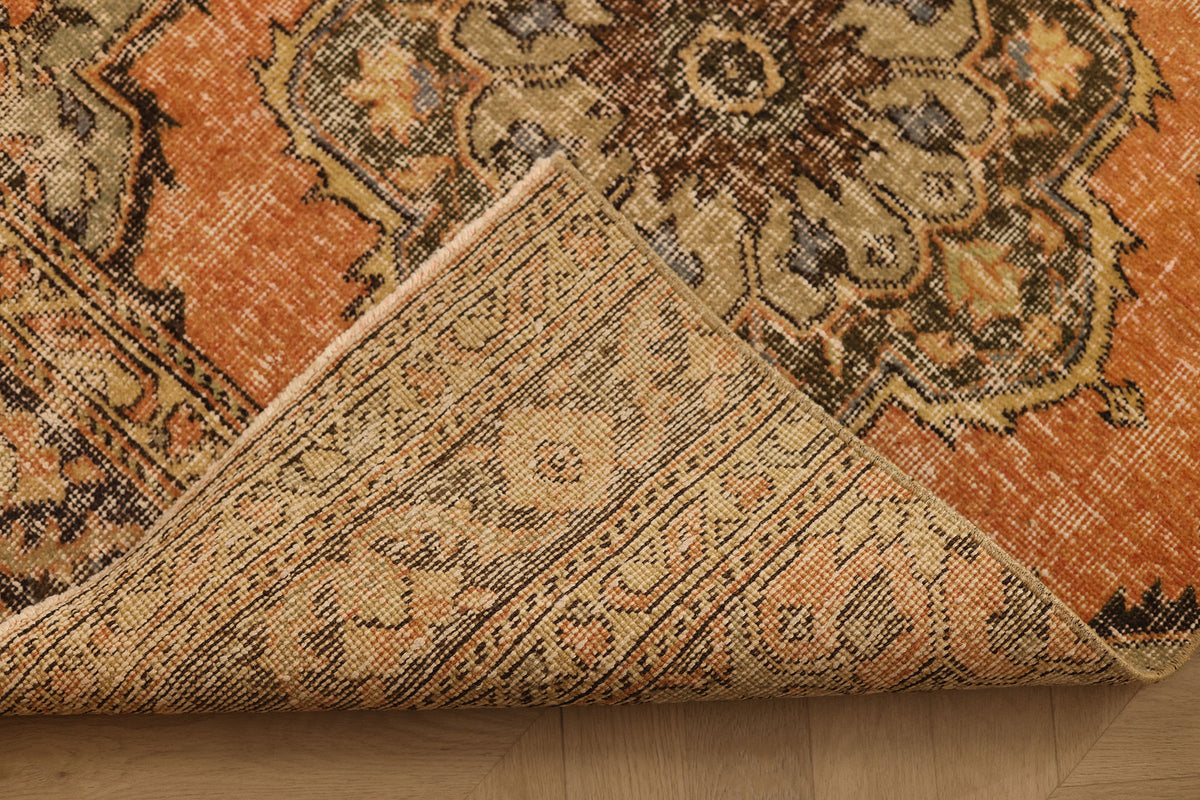 Vintage Konya Turkish Runner Rug 3x12 ft — Orange & Brown Floral