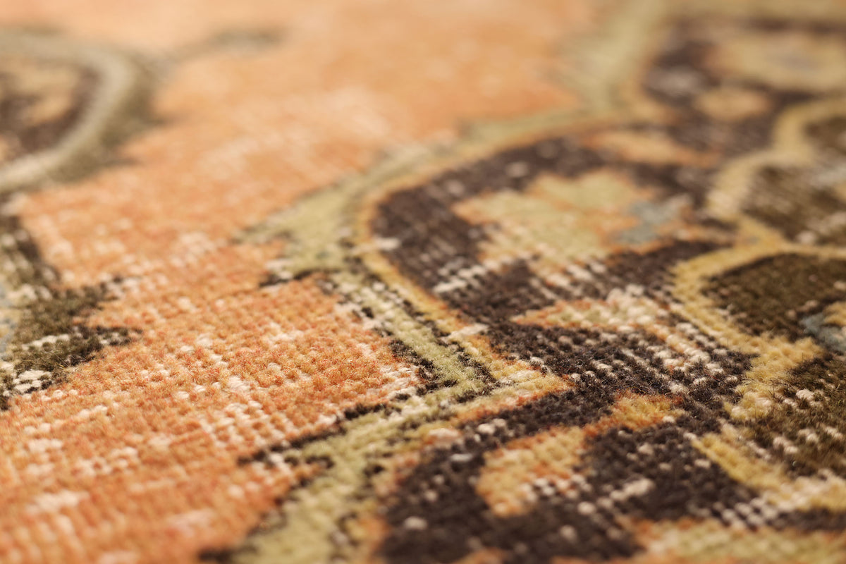 Vintage Konya Turkish Runner Rug 3x12 ft — Orange & Brown Floral