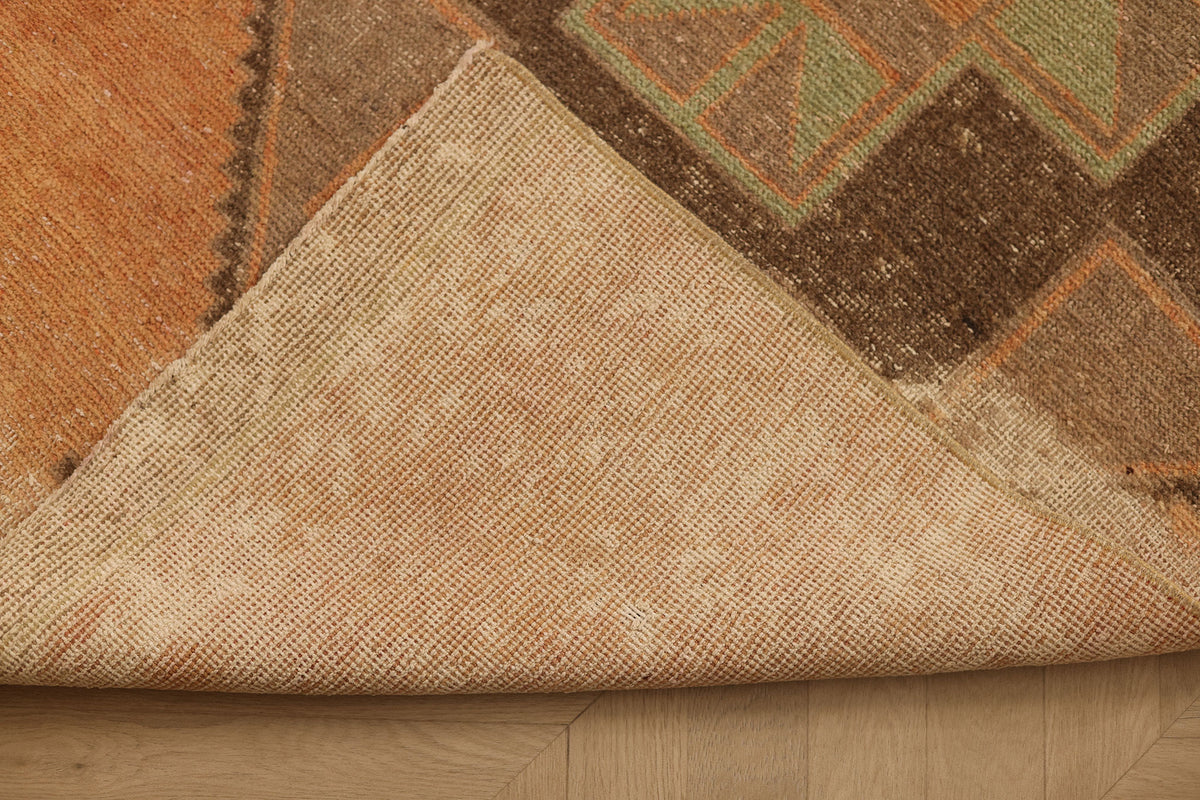 Vintage Malatya Turkish Runner Rug 3x12 ft — Orange & Brown Geometric (No. 20891)