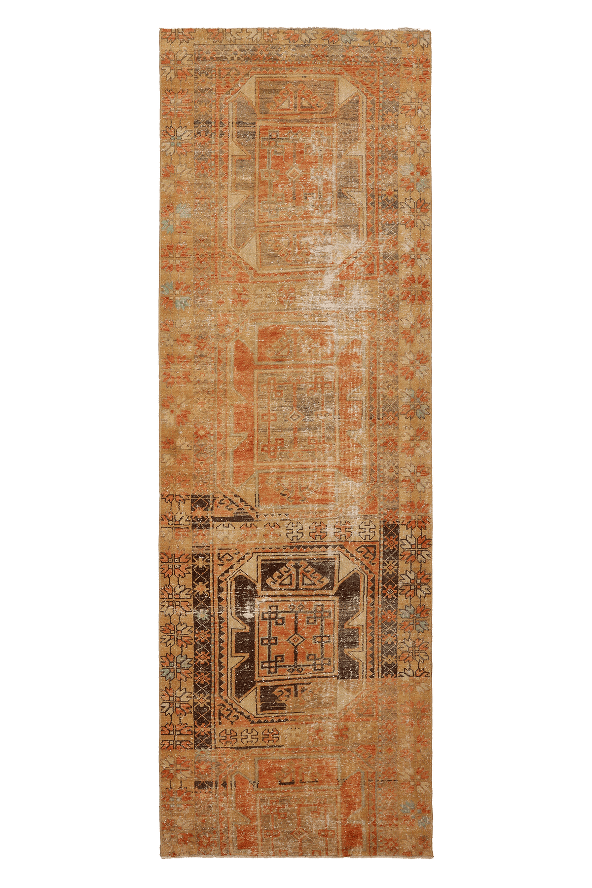 Vintage Malatya Turkish Runner Rug 3x10 ft — Orange & Beige Distressed