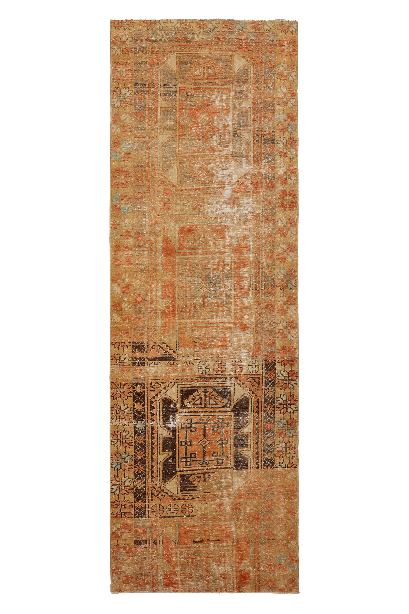 Vintage Malatya Turkish Runner Rug 3x10 ft — Orange & Beige Distressed