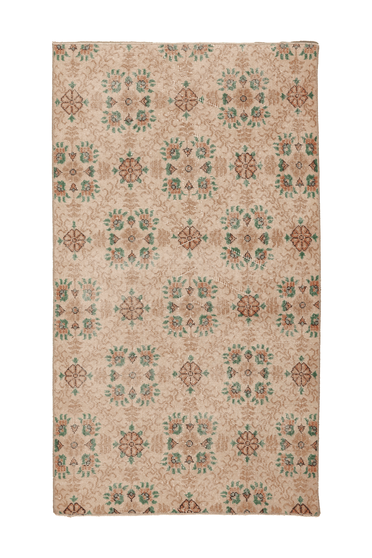 Vintage Isparta Turkish Area Rug 4x6 ft — Beige & Green Floral