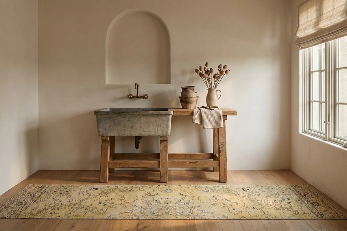 Persian Style Runner Rug in a styled room