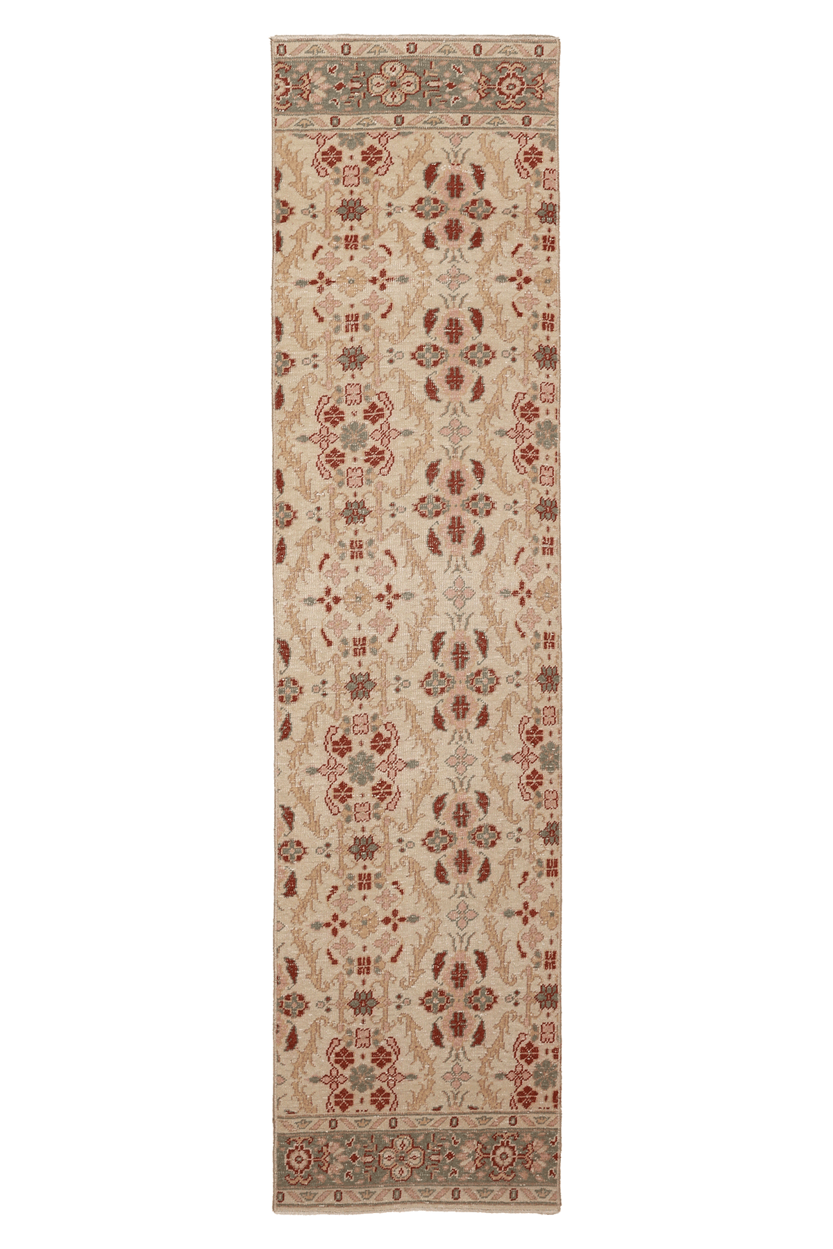 Vintage Isparta Turkish Runner Rug 2x8 ft — Beige & Red Floral