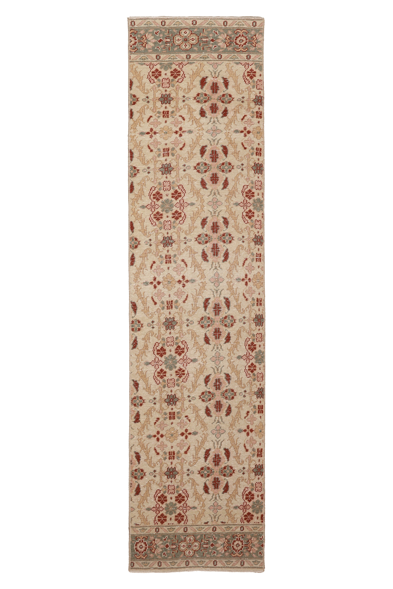 Vintage Isparta Turkish Runner Rug 2x8 ft — Beige & Red Floral