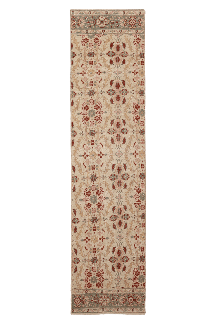 Vintage Isparta Turkish Runner Rug 2x8 ft — Beige & Red Floral