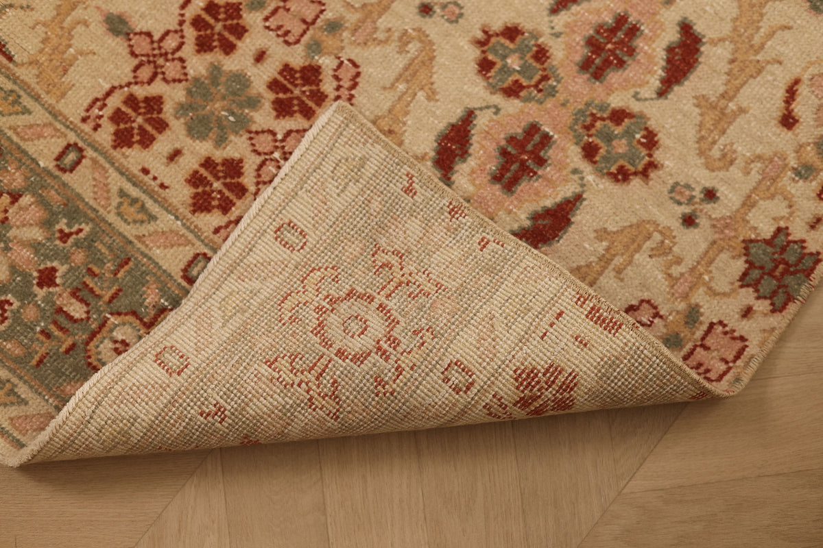 Vintage Isparta Turkish Runner Rug 2x8 ft — Beige & Red Floral