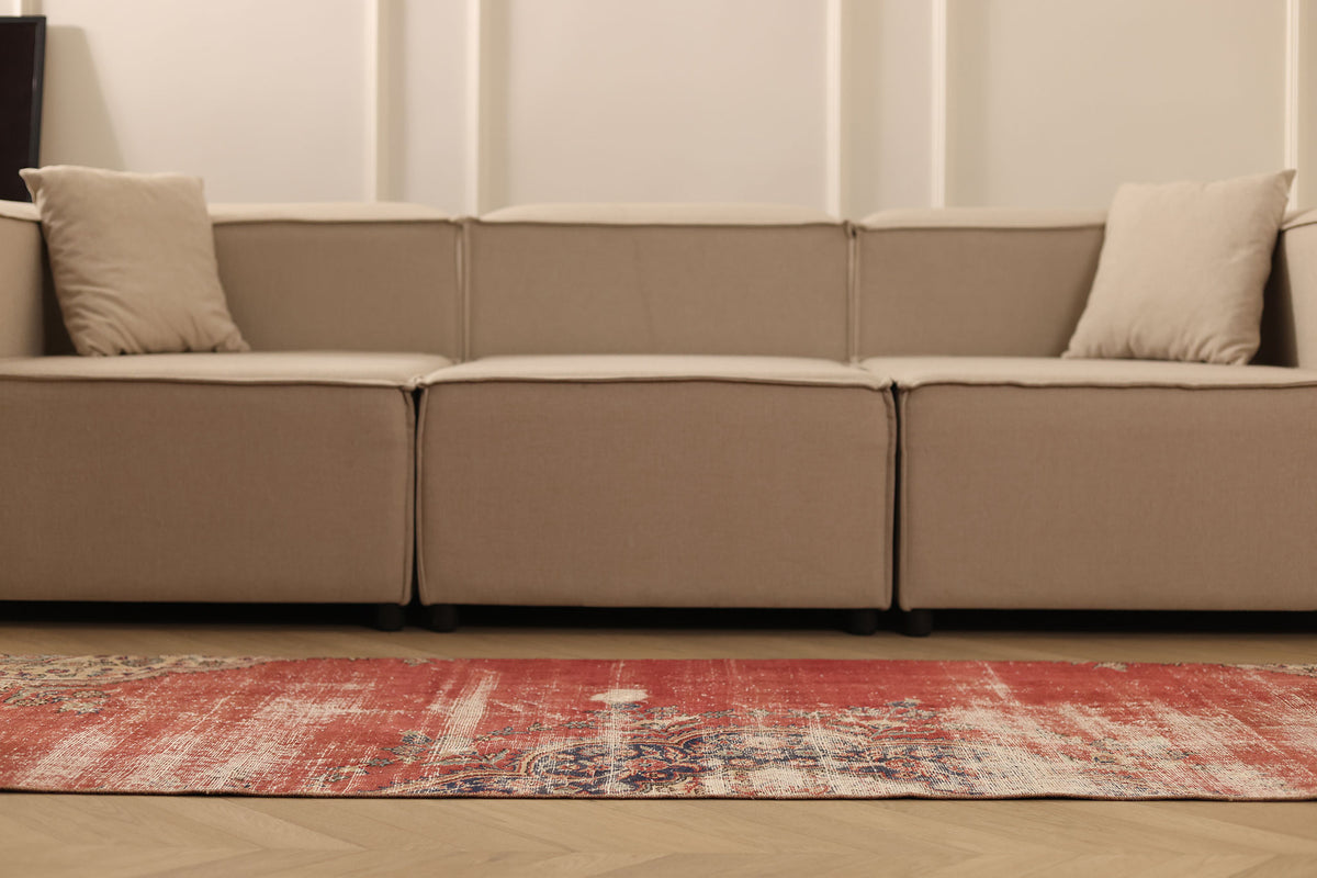 Vintage Isparta Turkish Runner Rug 2x10 ft — Red & White Distressed