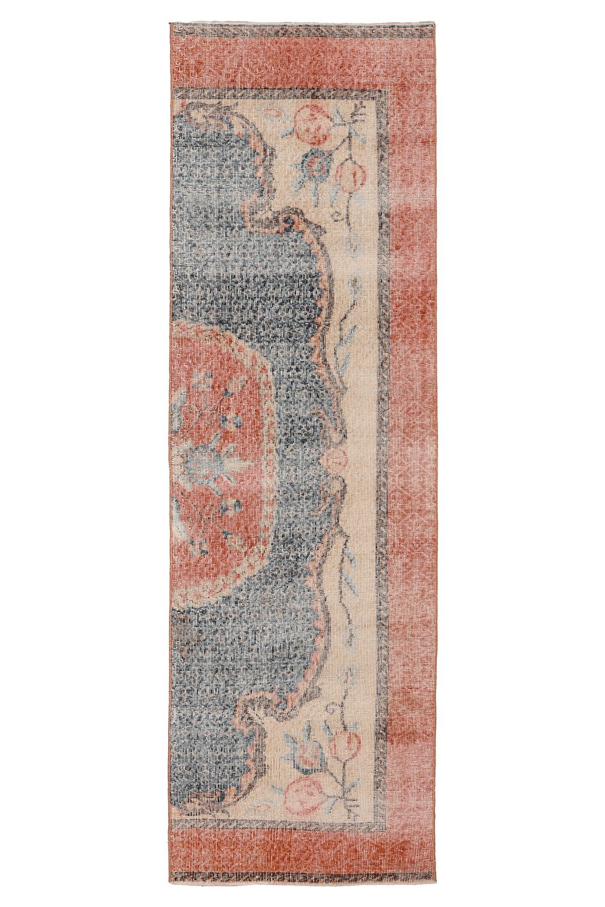 Vintage Isparta Turkish Runner Rug 2x8 ft — Red & Blue Distressed