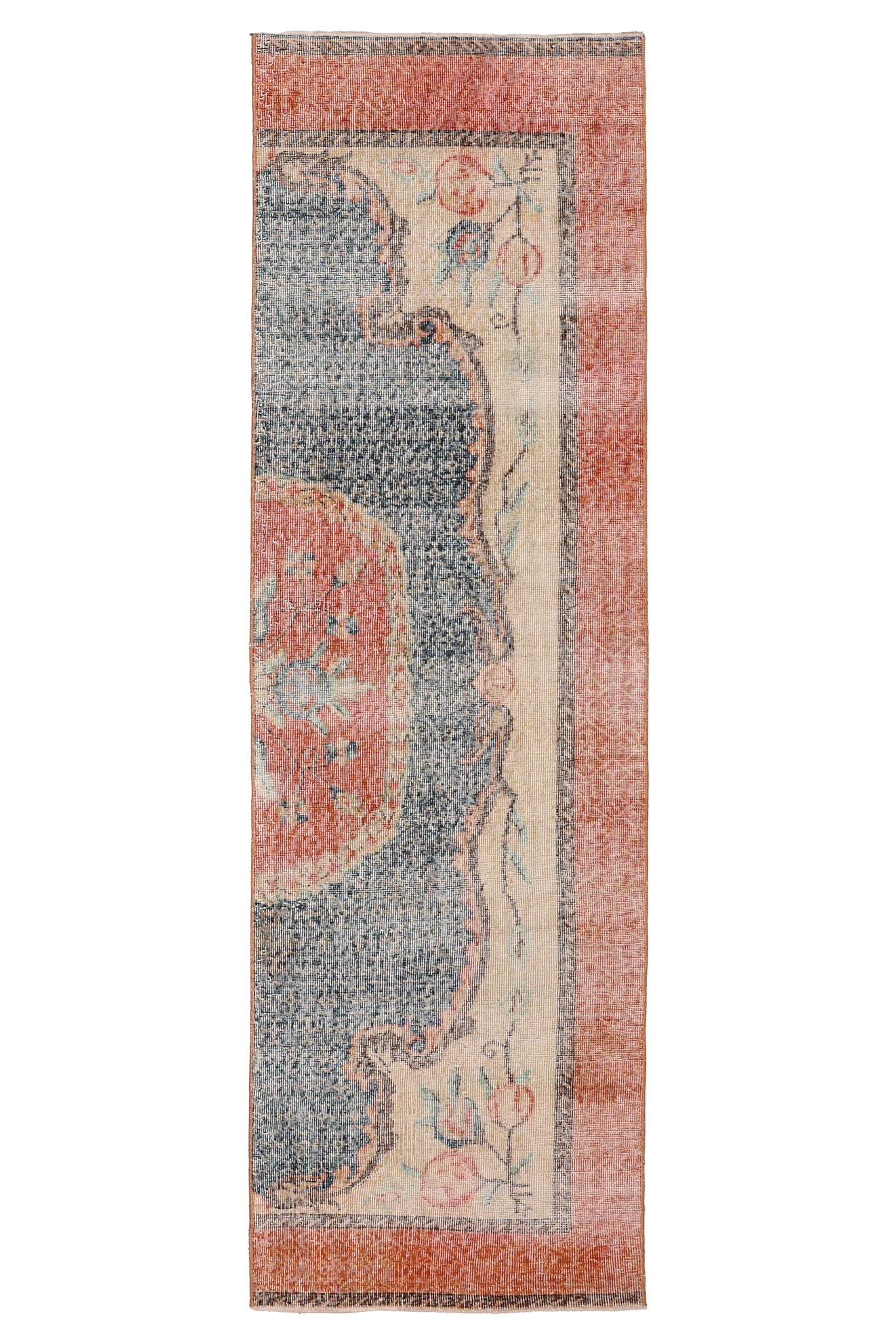 Vintage Isparta Turkish Runner Rug 2x8 ft — Red & Blue Distressed