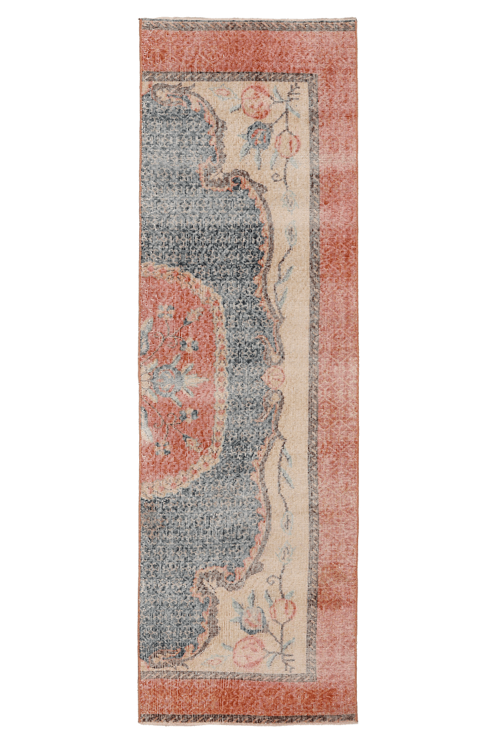 Vintage Isparta Turkish Runner Rug 2x8 ft — Red & Blue Distressed
