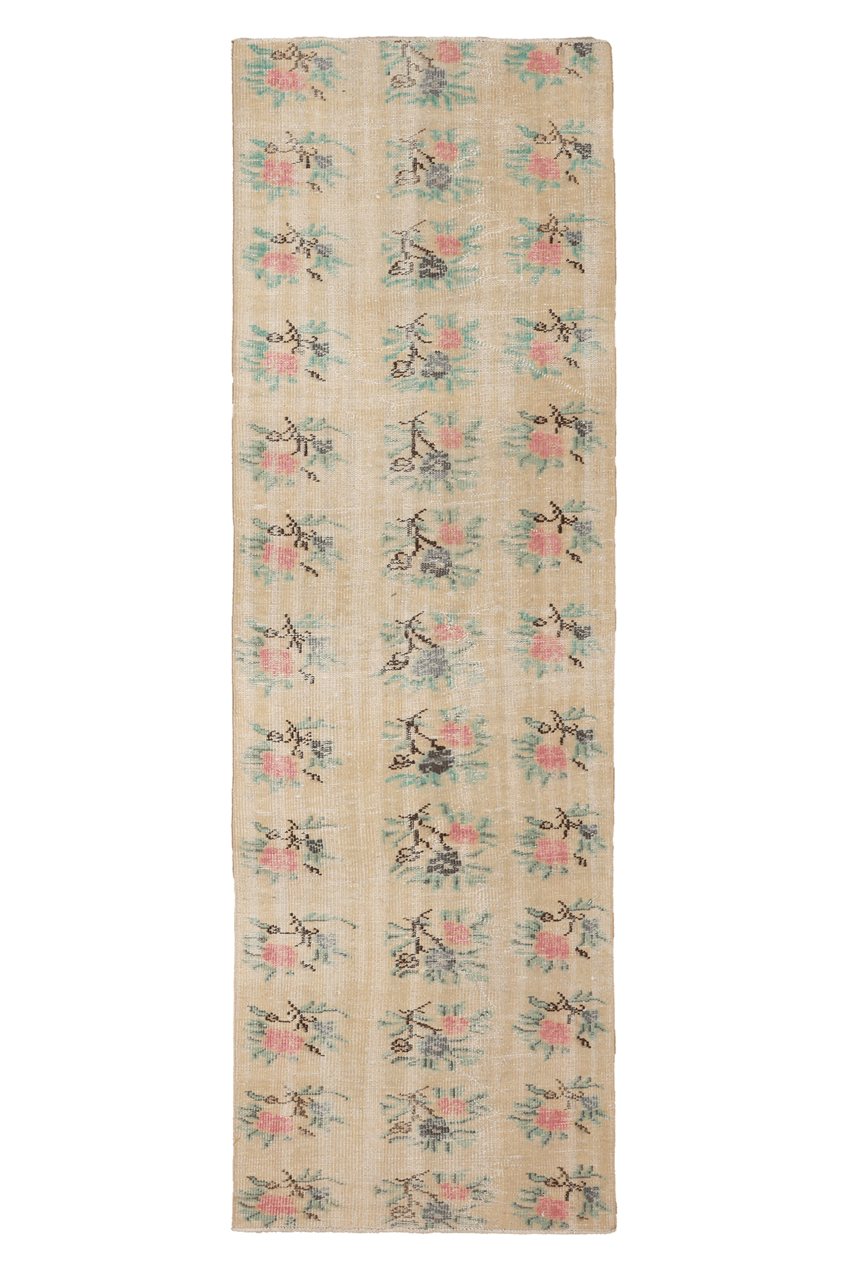 Vintage Manisa Turkish Runner Rug 2x9 ft — Beige & Pink Floral