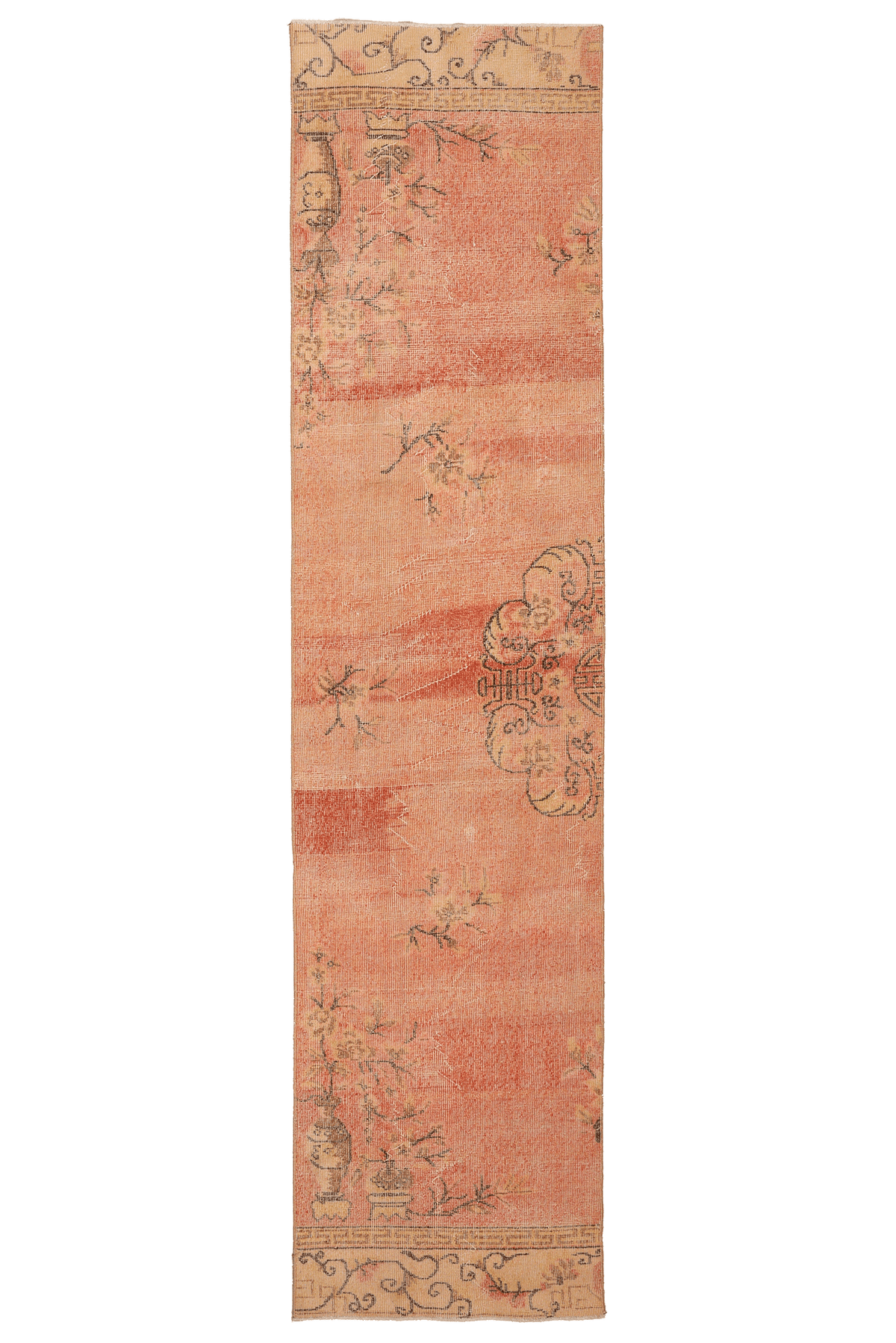 Vintage Isparta Turkish Runner Rug 2x10 ft — Orange & Beige Distressed