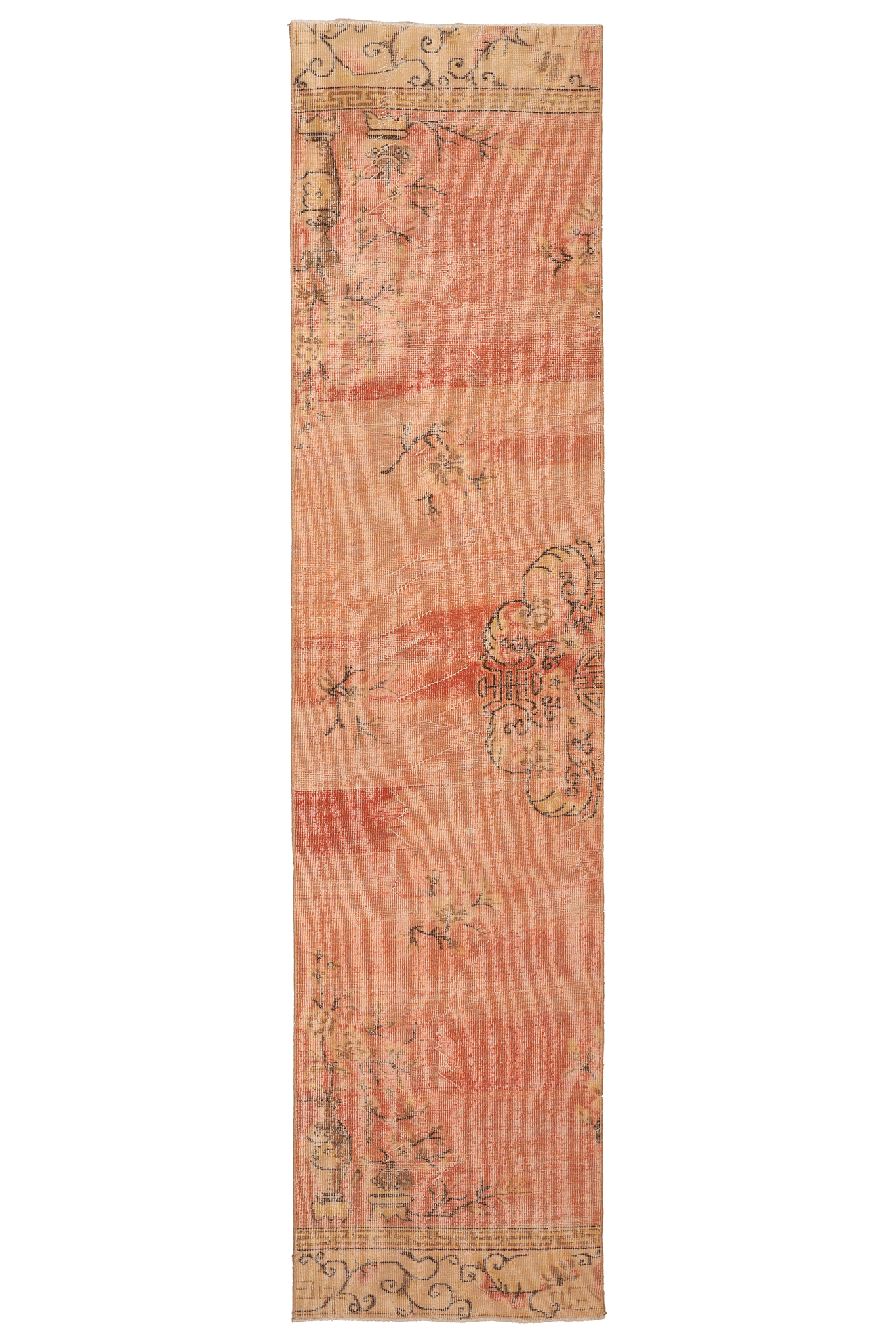 Vintage Isparta Turkish Runner Rug 2x10 ft — Orange & Beige Distressed