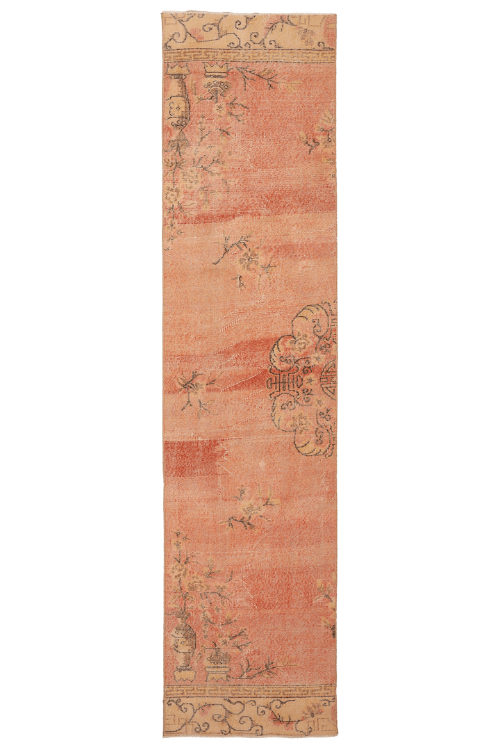 Vintage Isparta Turkish Runner Rug 2x10 ft — Orange & Beige Distressed