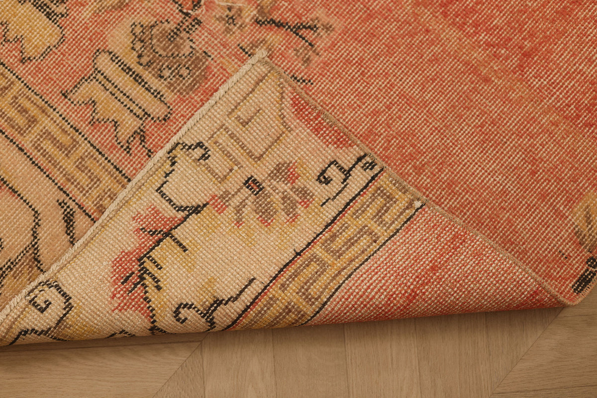 Vintage Isparta Turkish Runner Rug 2x10 ft — Orange & Beige Distressed