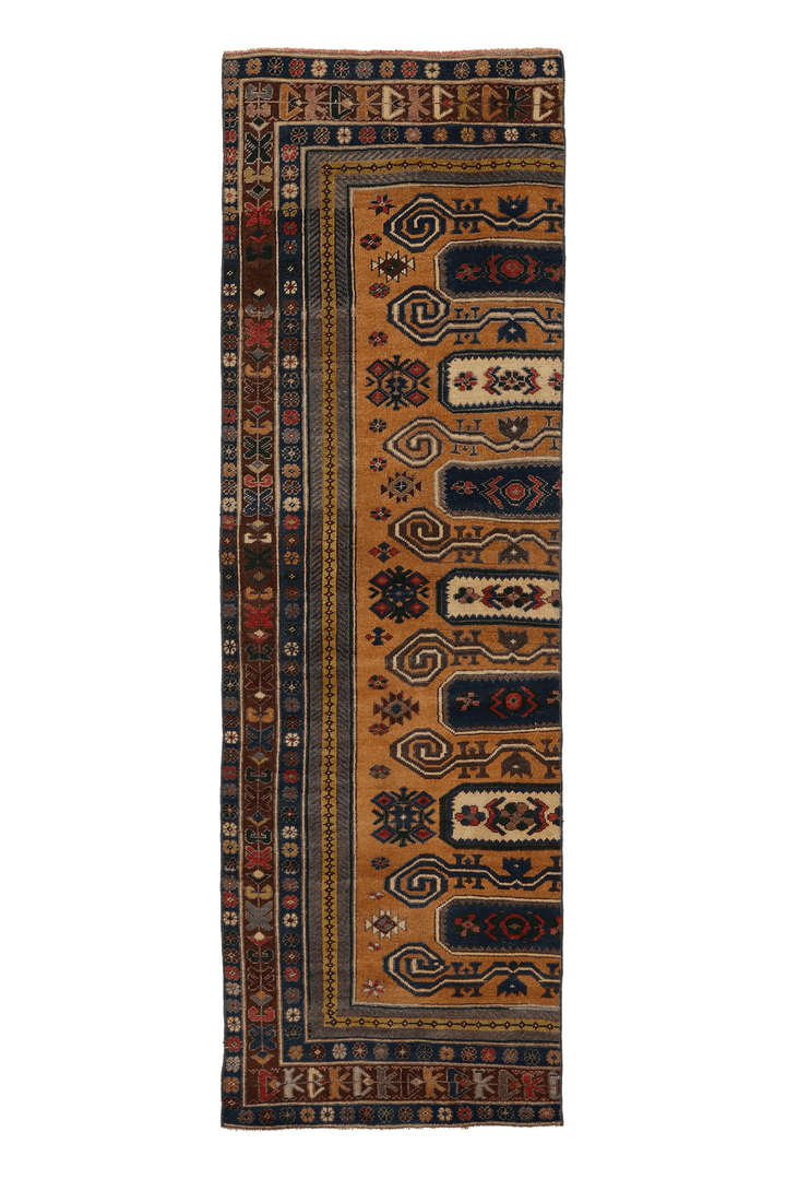 Vintage Aksaray Turkish Runner Rug 2x8 ft — Brown & Blue Geometric