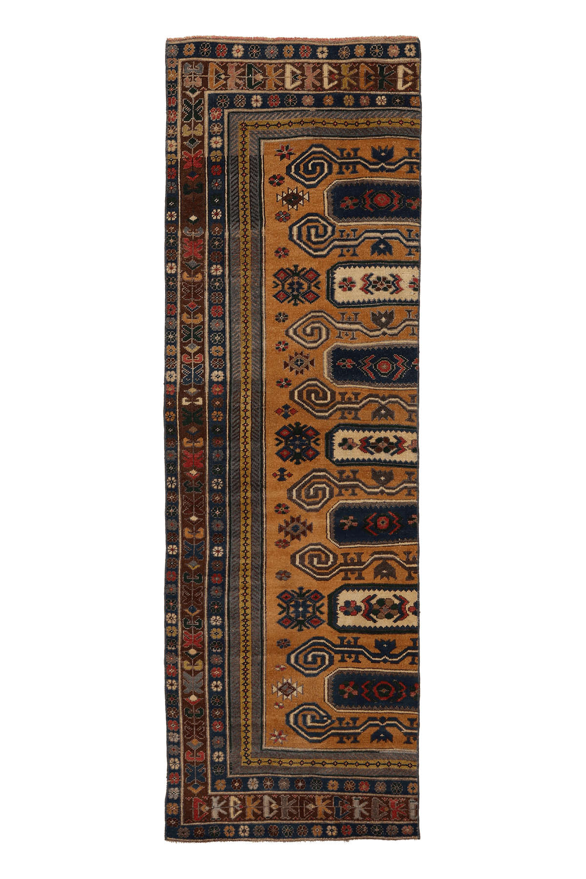 Vintage Aksaray Turkish Runner Rug 2x8 ft — Brown & Blue Geometric
