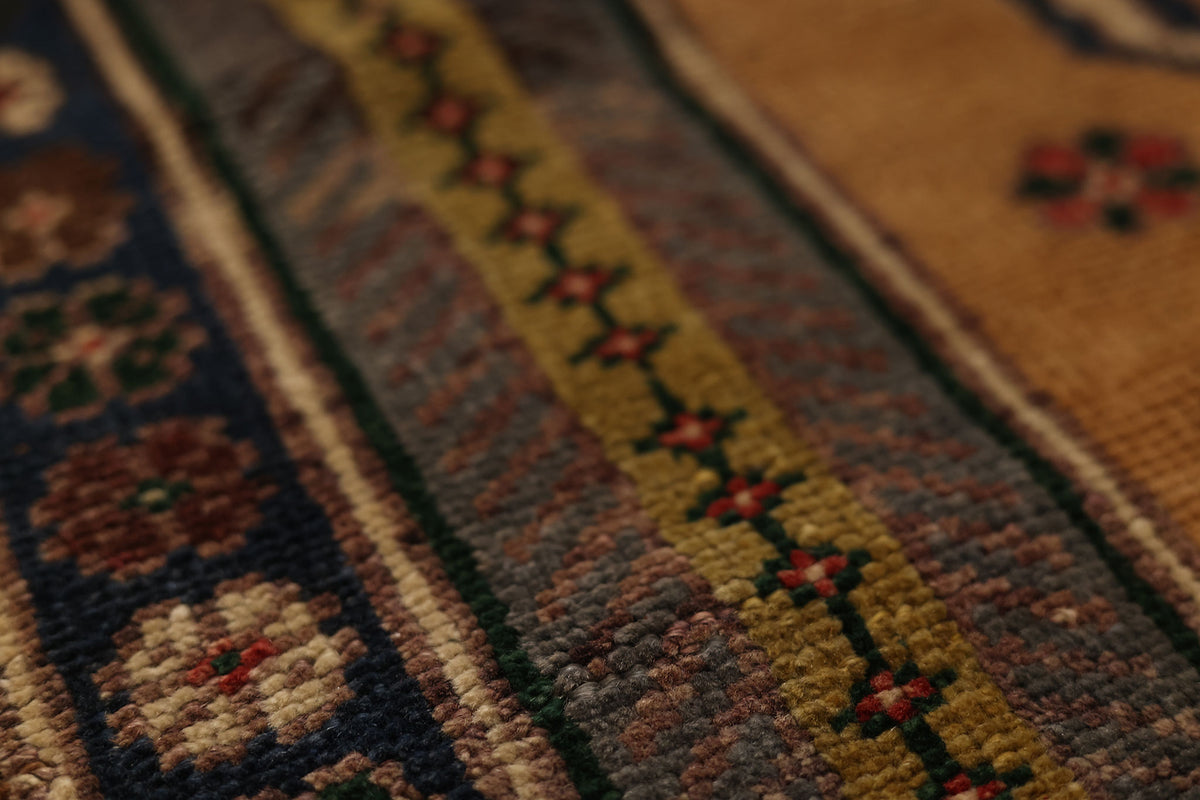 Vintage Aksaray Turkish Runner Rug 2x8 ft — Brown & Blue Geometric