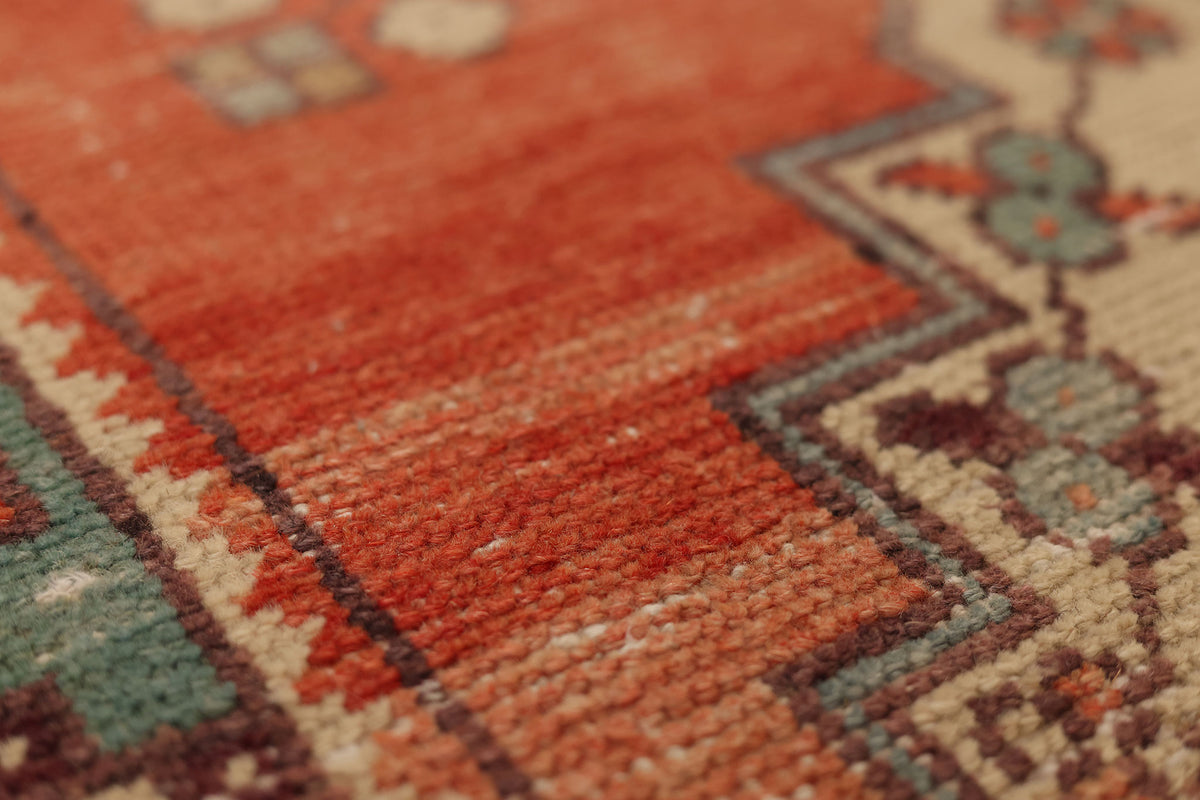 Vintage Niğde Turkish Runner Rug 3x9 ft — Red & Beige Geometric