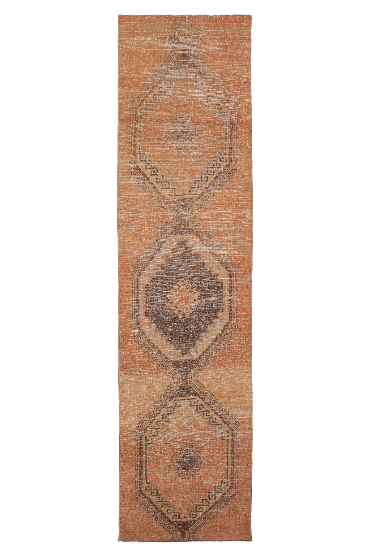 Vintage Malatya Turkish Runner Rug 3x12 ft — Orange & Brown Geometric (No. 21109)