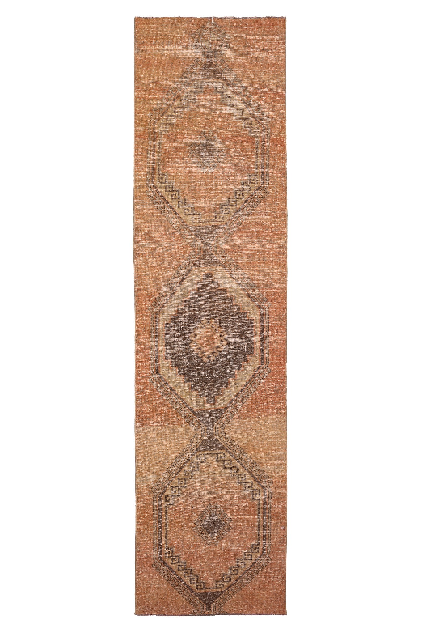 Vintage Malatya Turkish Runner Rug 3x12 ft — Orange & Brown Geometric (No. 21109)