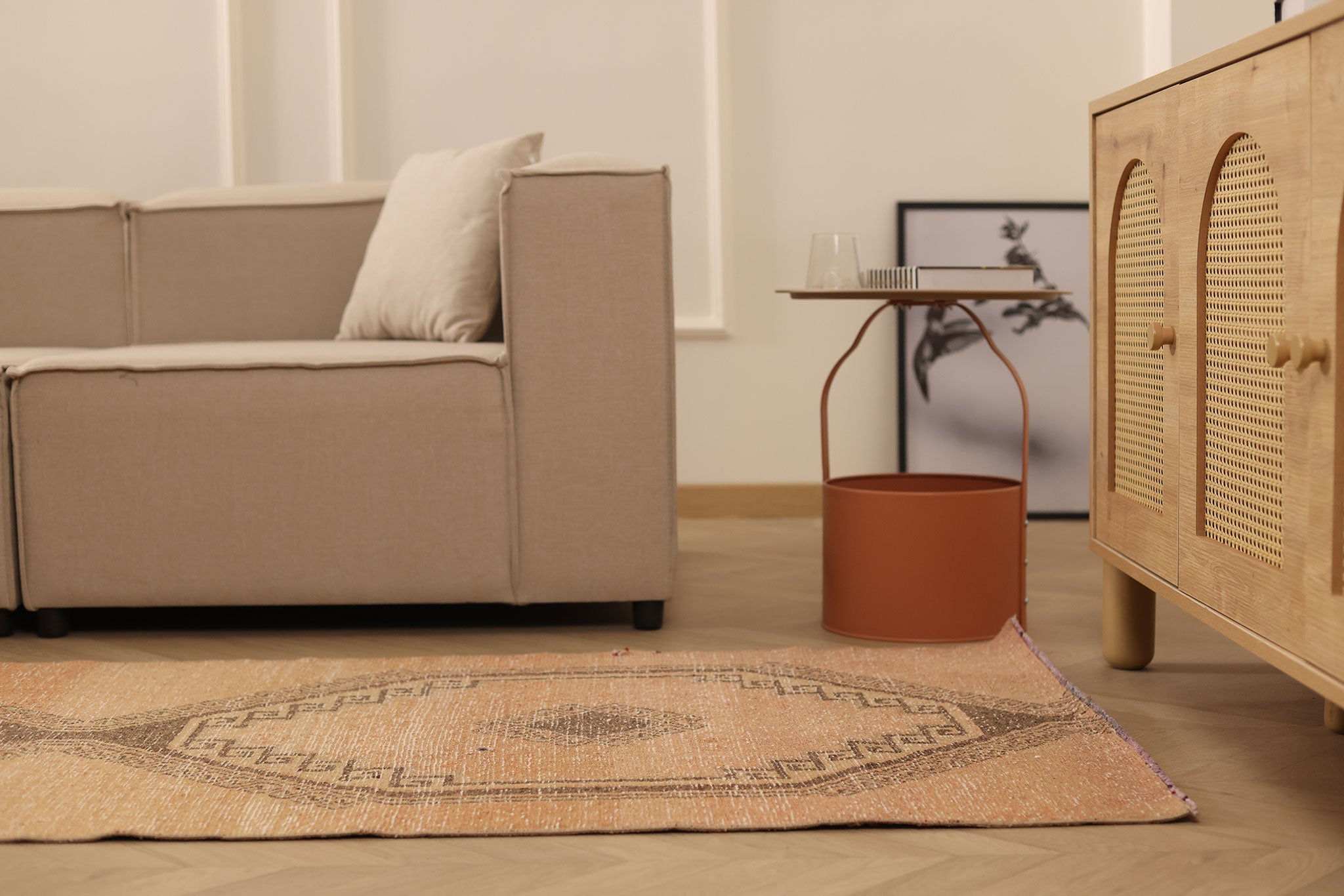 Vintage Malatya Turkish Runner Rug 3x12 ft — Orange & Brown Geometric (No. 21109)