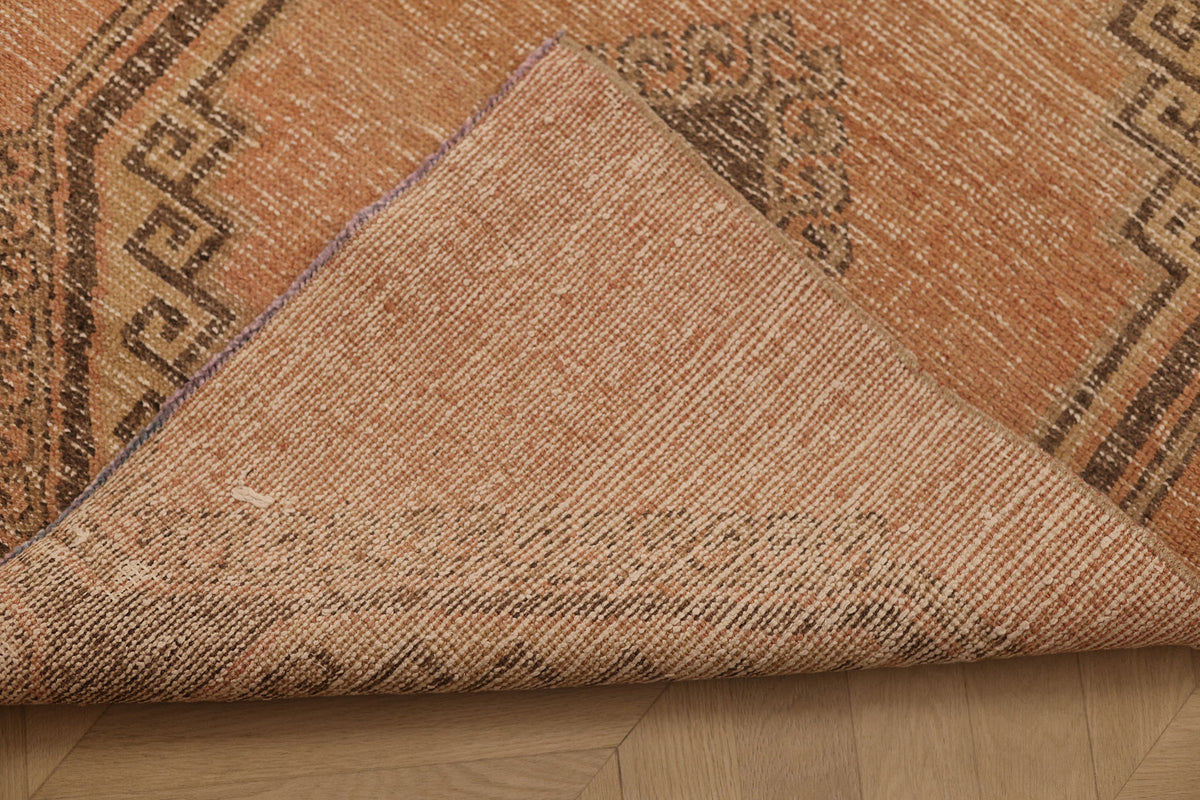 Vintage Malatya Turkish Runner Rug 3x12 ft — Orange & Brown Geometric (No. 21109)