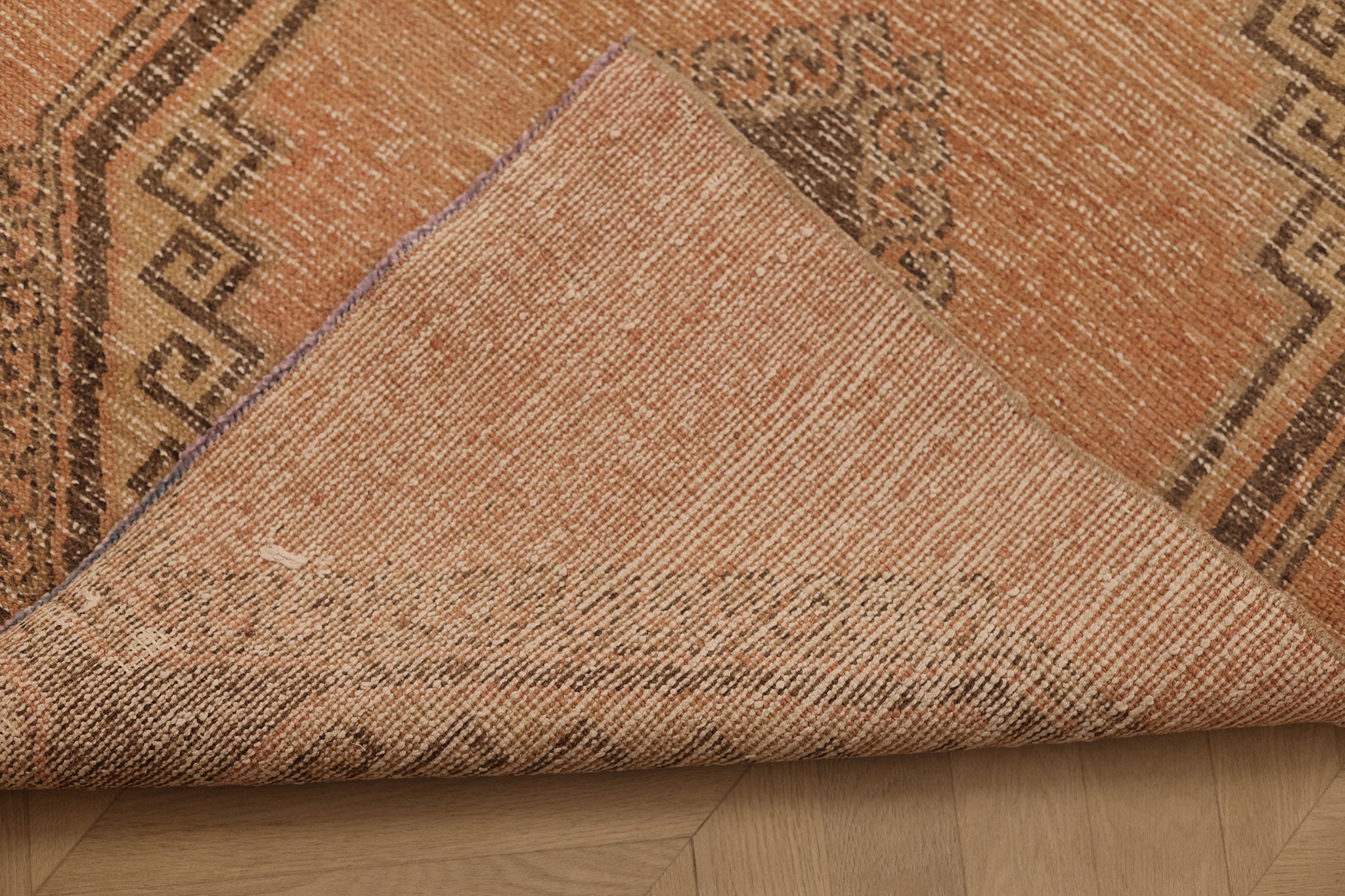 Vintage Malatya Turkish Runner Rug 3x12 ft — Orange & Brown Geometric (No. 21109)