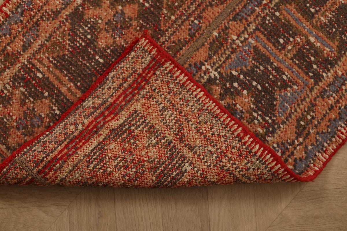 Vintage Konya Turkish Runner Rug 1x10 ft — Brown & Red Patchwork