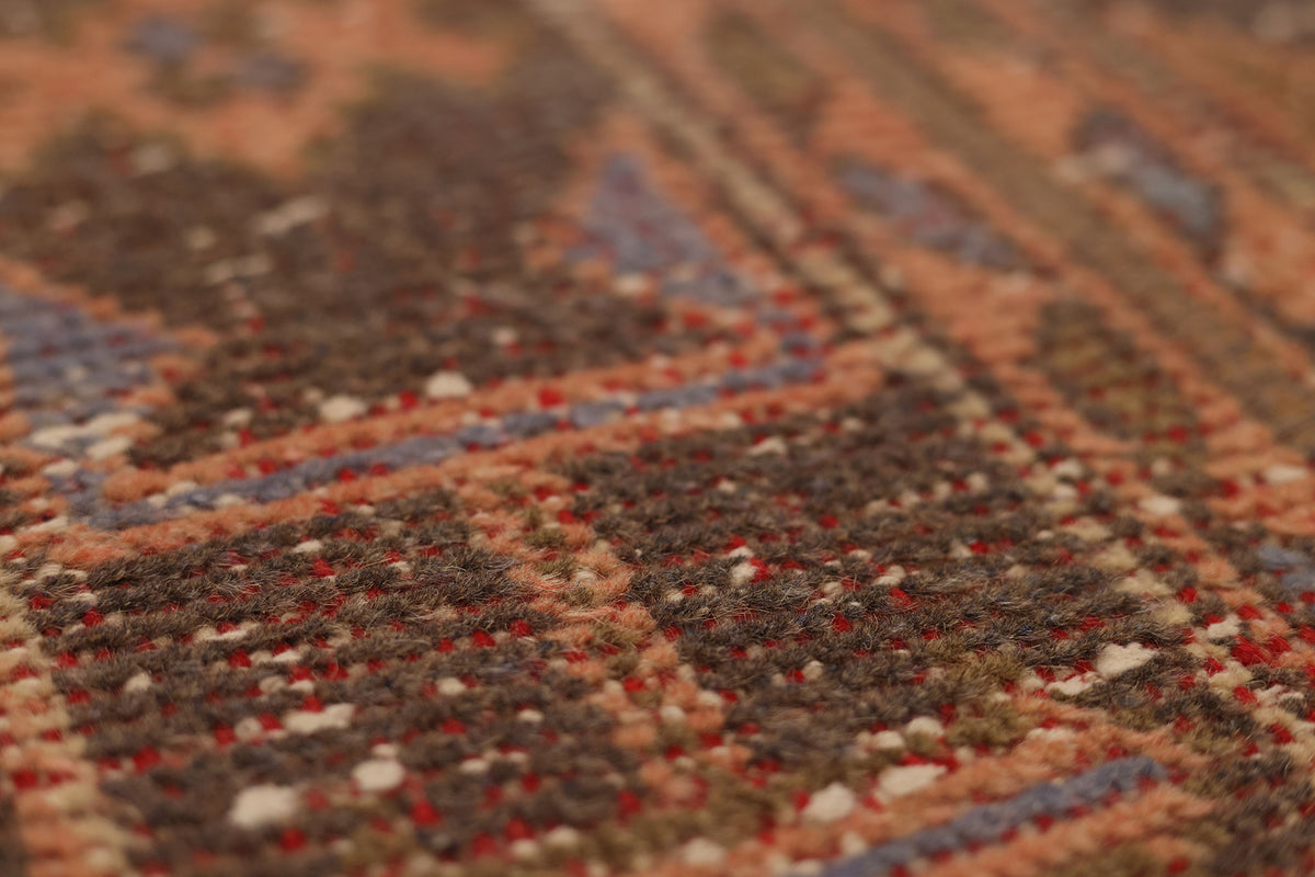 Vintage Konya Turkish Runner Rug 1x10 ft — Brown & Red Patchwork