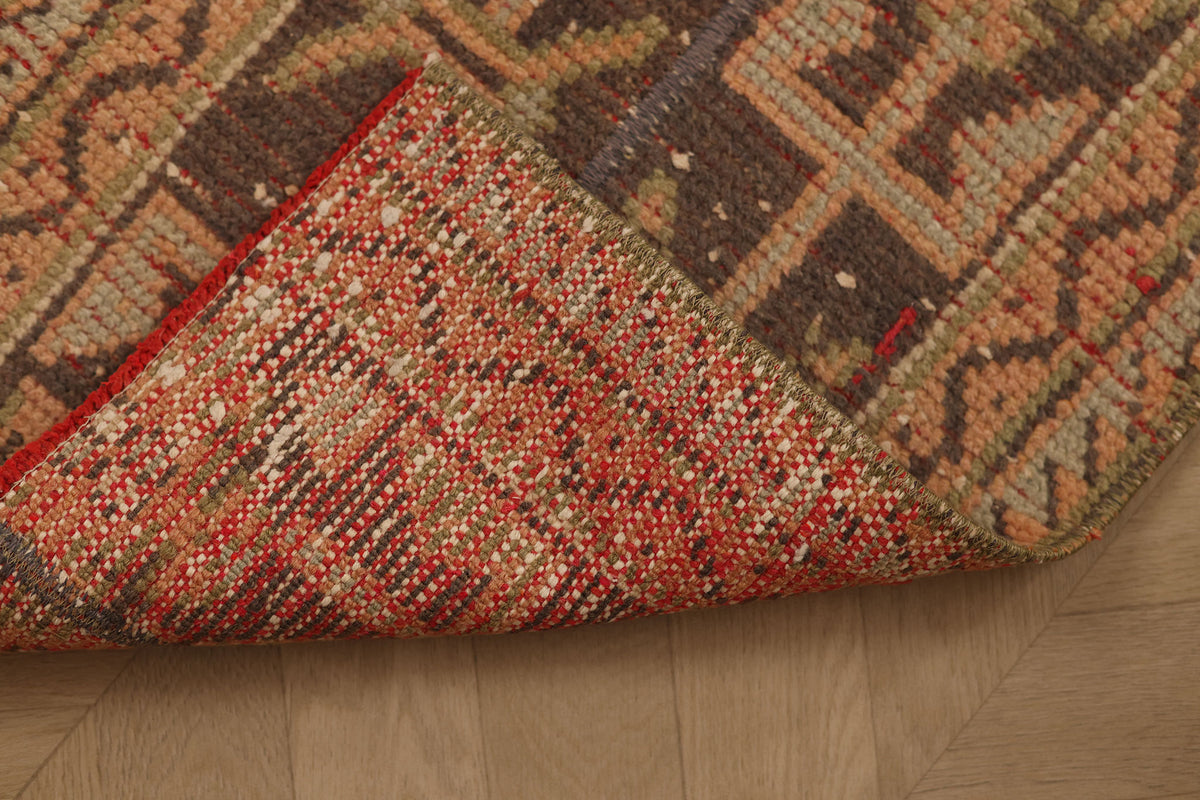 Vintage Konya Turkish Runner Rug 1x9 ft — Brown & Orange Patchwork