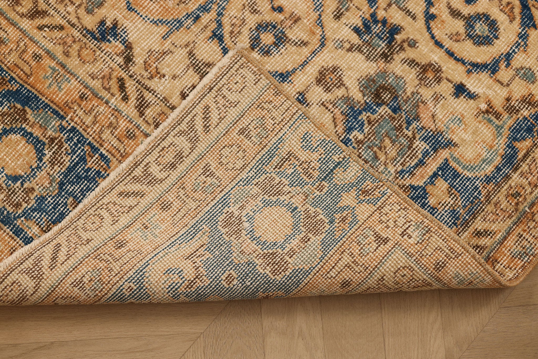 Vintage Isparta Turkish Runner Rug 2x10 ft — Orange & Blue Floral