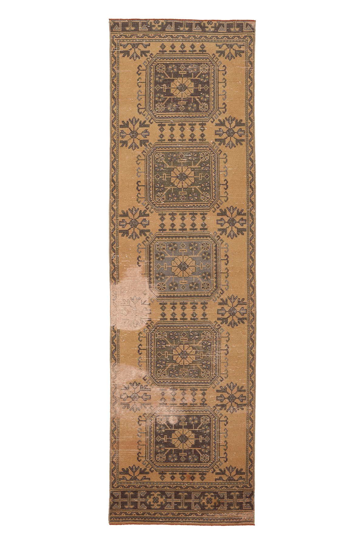 Vintage Konya Turkish Runner Rug 3x10 ft — Beige & Brown Geometric