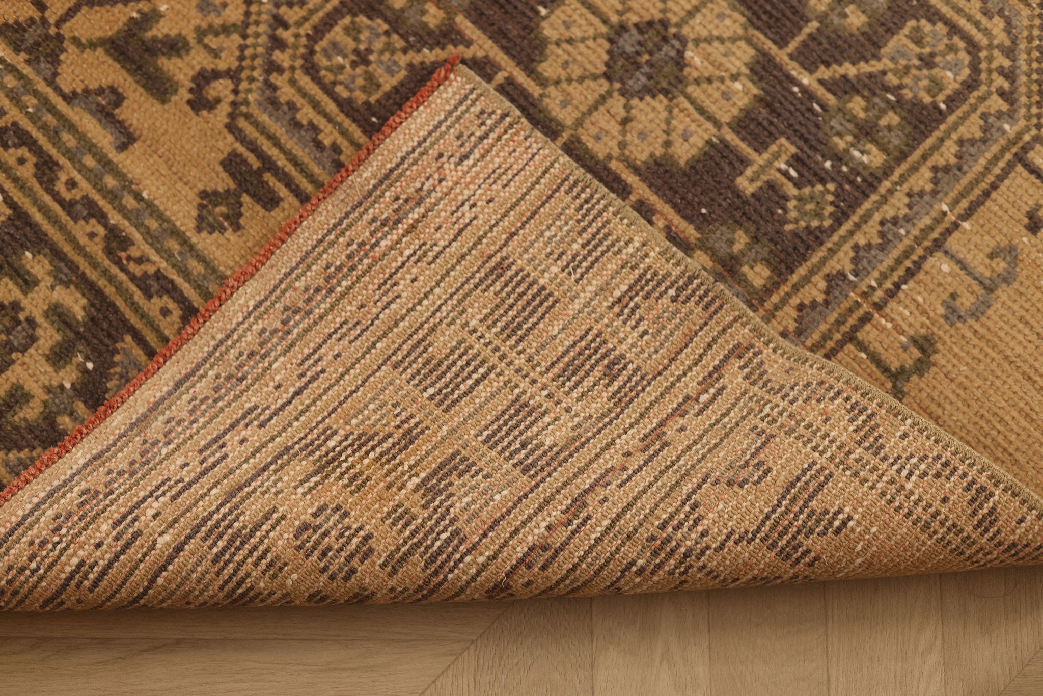 Vintage Konya Turkish Runner Rug 3x10 ft — Beige & Brown Geometric
