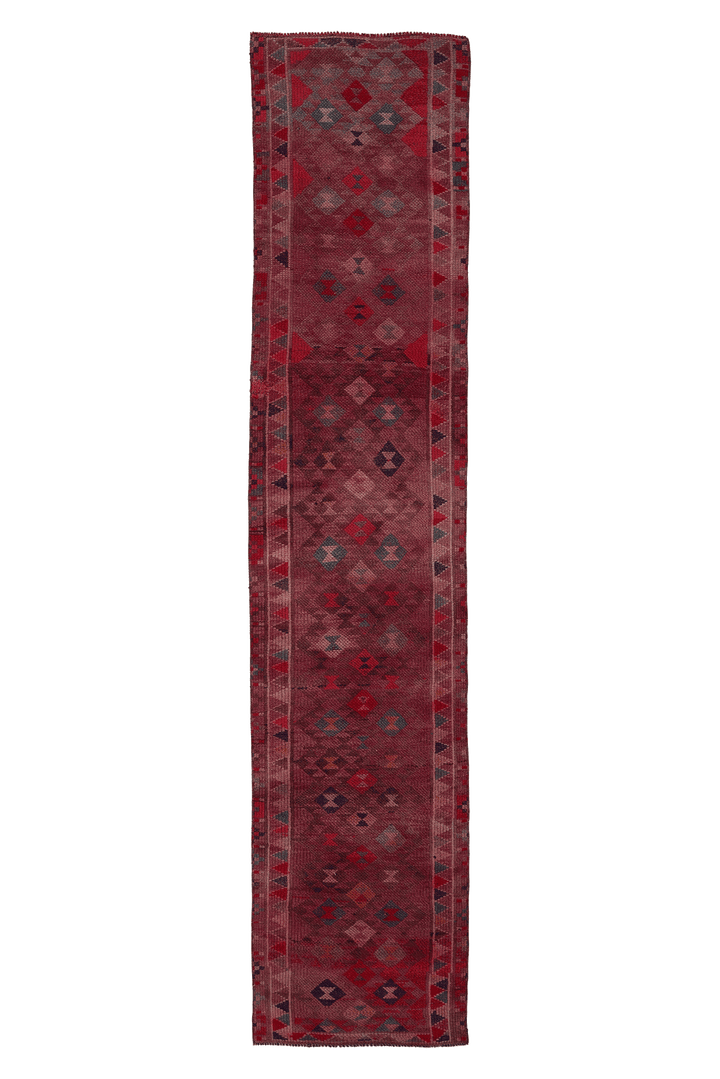 Vintage Southeastern Persian Style Runner Rug 3x12 ft — Red & Brown Geometric