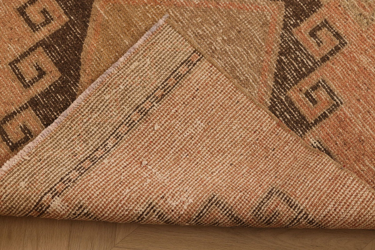 Vintage Malatya Turkish Runner Rug 3x12 ft — Orange & Brown Geometric