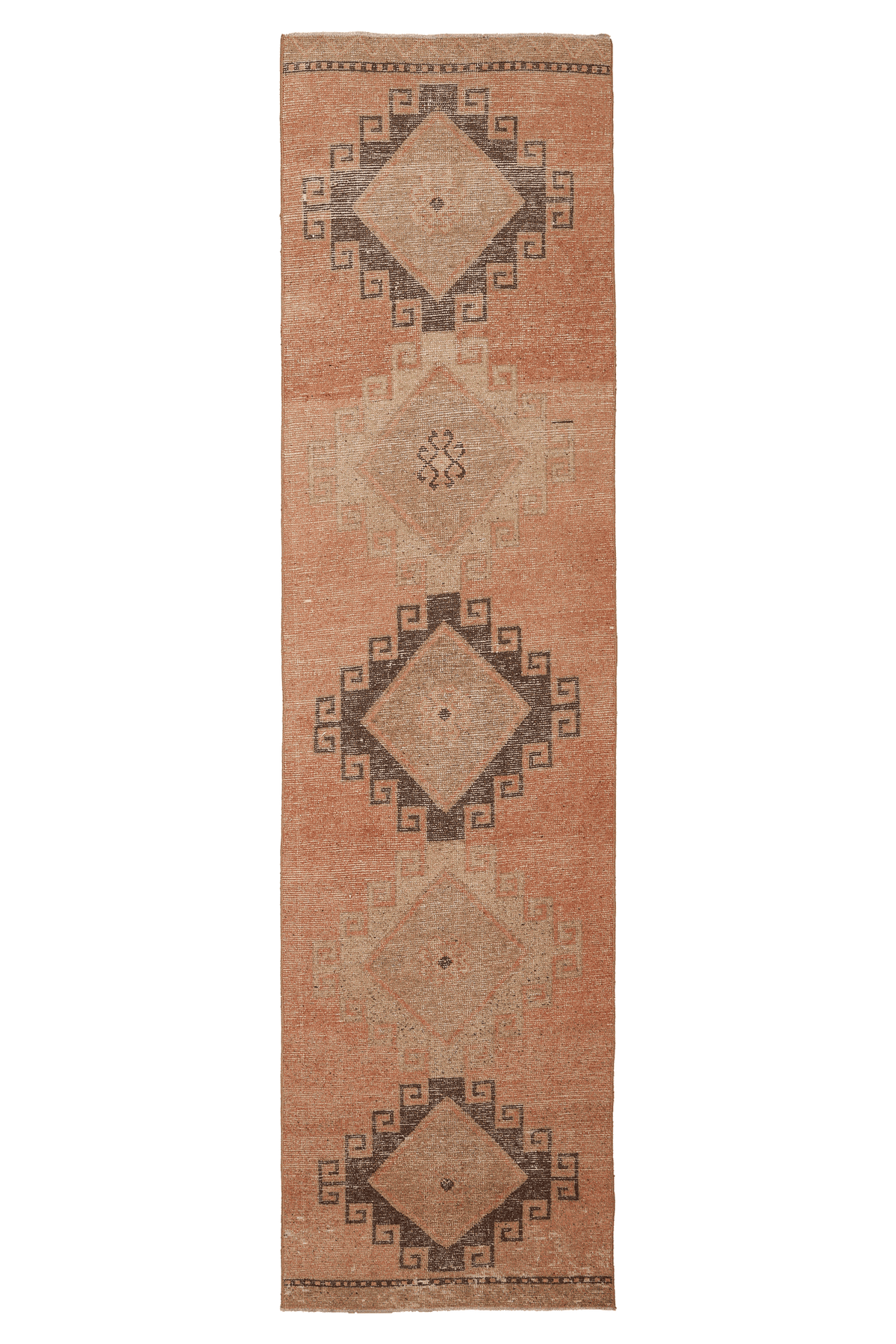 Vintage Malatya Turkish Runner Rug 3x12 ft — Orange & Brown Geometric